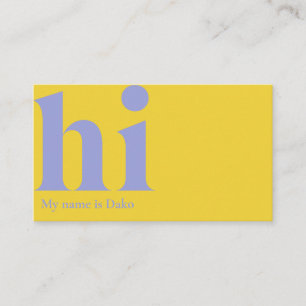 Carte de visite "hi" moderne en jaune et périwinkl