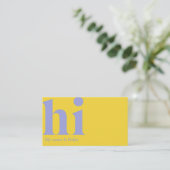 Carte de visite "hi" moderne en jaune et perwinkle (Debout devant)