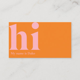 Carte de visite "hi" moderne en orange et rose béb