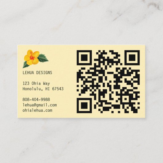 Carte De Visite Hibiscus d'or Aquarelle Code QR tropical unique (Dos)