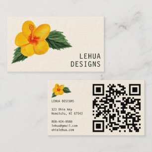 Carte De Visite Hibiscus d'or Aquarelle Code QR tropical unique
