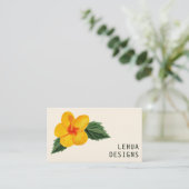 Carte De Visite Hibiscus d'or Aquarelle Code QR tropical unique (Debout devant)