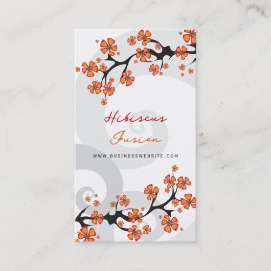 Carte De Visite Hibiscus Orange Tropical Fleur Fusion Gris Fils (Devant)