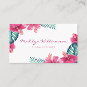 Carte De Visite Hibiscus rose Topique Aquarelle Florale & Foliage (Devant)