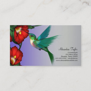 Carte De Visite Hibiscus rouge colibri bleu Turquoise pourpre