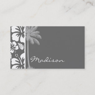 Carte De Visite Hibiscus Tropical Gris Dim ; Palm Tree