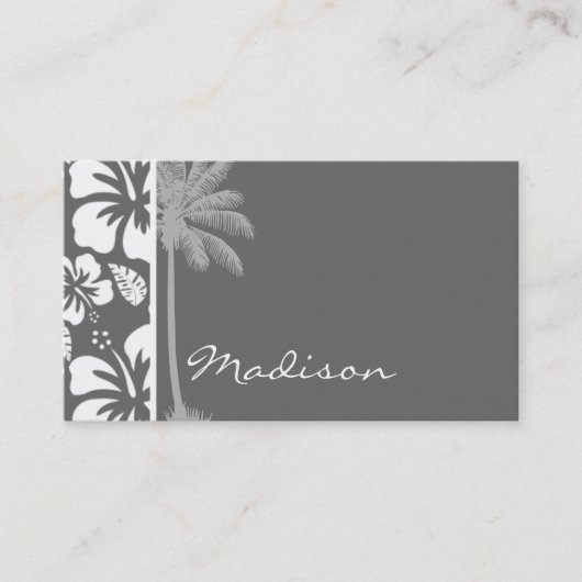 Carte De Visite Hibiscus Tropical Gris Dim ; Palm Tree (Devant)