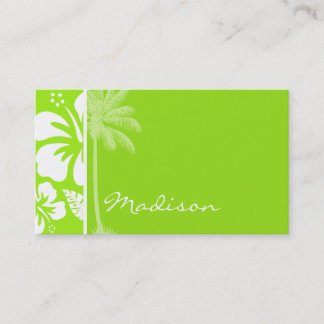 Carte De Visite Hibiscus Tropical Hawaïen Vert-Jaune; Palme