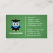 Carte De Visite Hibou bleu d'obtention du diplôme, tuteur (Dos)