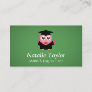 Carte De Visite Hibou de remise de diplôme rose, tuteur personnel