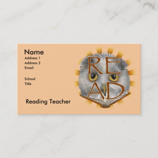 Carte De Visite Hibou lit le professeur de lecture (Devant)