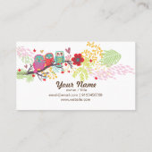 carte de visite - hibou, trois hibou, fond floral (Dos)