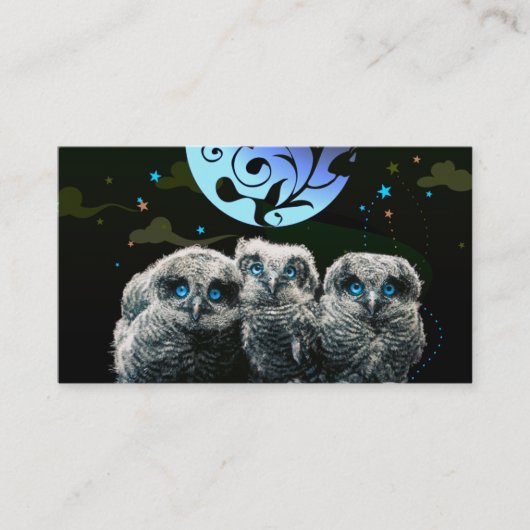 Carte De Visite Hiboux de bébé sous le clair de lune (Devant)
