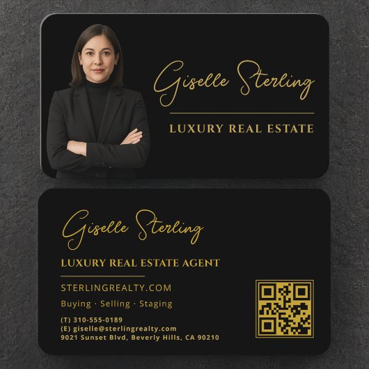 Carte De Visite High End Real Estate Black Gold QR Code