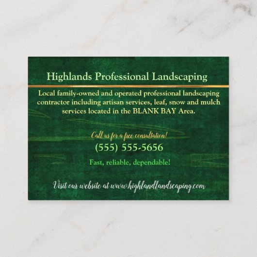 Carte De Visite Highlands 2 Celtic PAYCAPING TREE SERVICE (Dos)