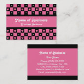 Carte De Visite Hip Pink and Black Hearts Motif chic Checker (Devant / Derrière)