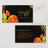 Carte De Visite Hip Red Hollyhocks noir Monogramme (Devant / Derrière)