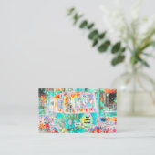 Carte De Visite Hippie Camper Turquoise White Girl Glamping (Debout devant)