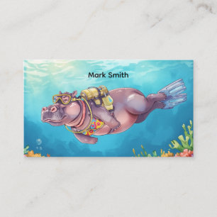 Carte De Visite Hippopotame plongeur sous l'eau