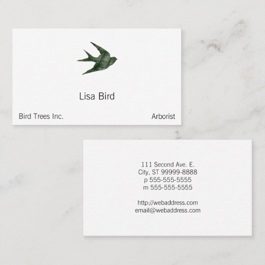 Carte De Visite Hirondelle (style d'impression typographique) (Devant / Derrière)