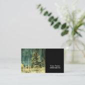 Carte De Visite hiver rustique à feuillage persistant vieux cabine (Debout devant)