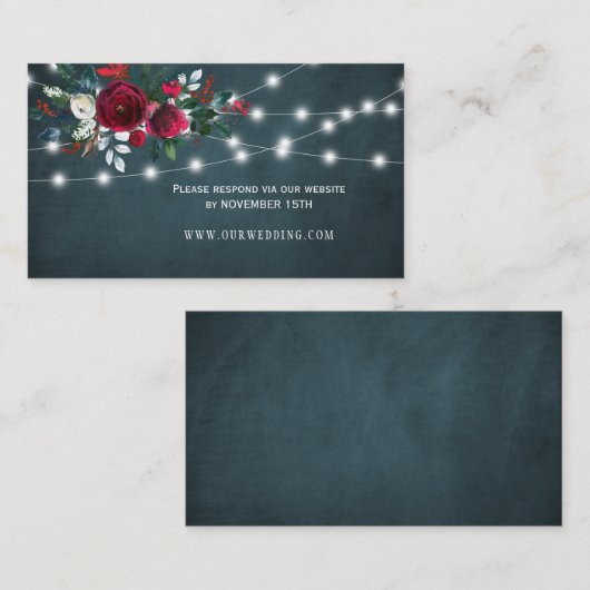 Carte De Visite Hiver rustique fleurie mariage site web RSVP insér (Devant / Derrière)