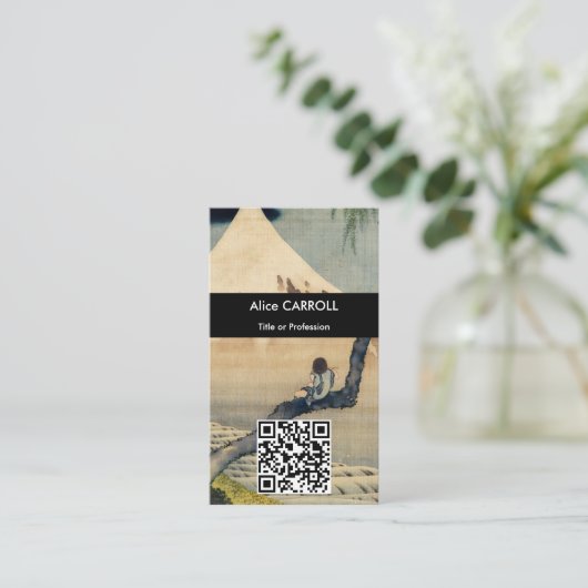 Carte De Visite Hokusai - Garçon regardant le Mont Fuji - QR Code (Debout devant)