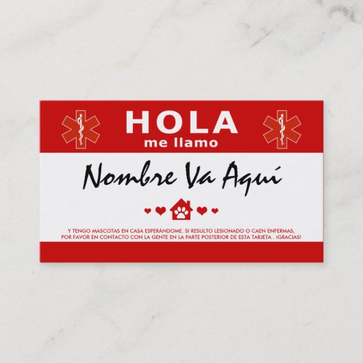 CARTE DE VISITE HOLA TENGO MASCOTAS EN CASA (Devant)