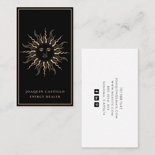 Carte De Visite Holistic Celestial Gold Black Elegant (Devant / Derrière)