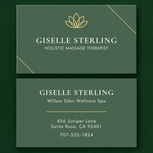 Carte De Visite Holistic Massage Therapist Green Gold