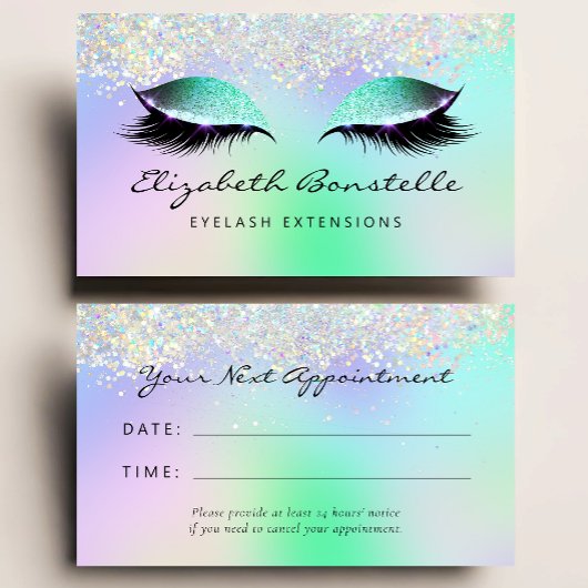 Carte De Visite Holo Glitter Eyes Green Purple Appointment