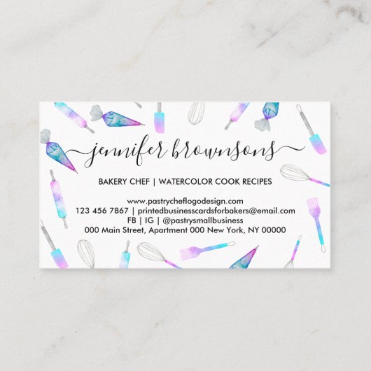 Carte De Visite Hologramme blanc Turquoise rose boulangerie Chef p (Dos)