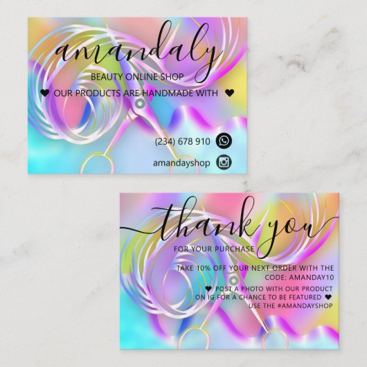 Carte De Visite Holograph Shop Remerciements Code Remise Cheveux P (Devant / Derrière)