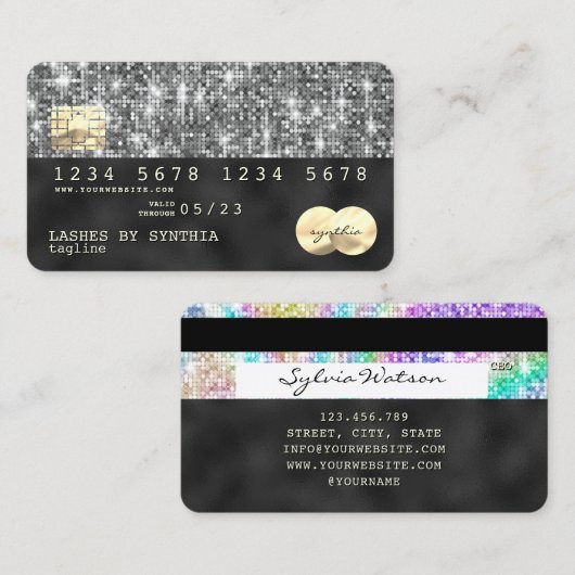 Carte De Visite Holographe argent parties scintillant moderne cart (Devant / Derrière)