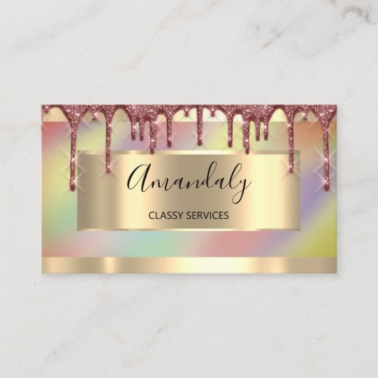 Carte De Visite Holographe encadré rose Gold Drives (Devant)