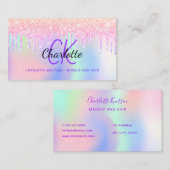 Carte De Visite Holographe gouttes monogramme cheveux maquillage (Devant / Derrière)