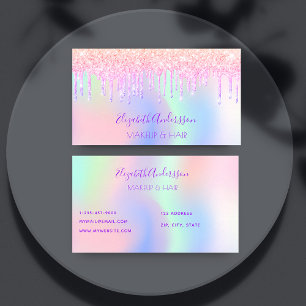 Carte De Visite Holographe gouttes roses cheveux maquillage