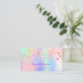 Carte De Visite Holographe licorne rose glam maquillage étoiles (Debout devant)
