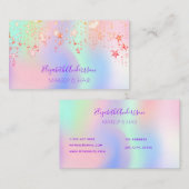 Carte De Visite Holographe licorne rose glam maquillage étoiles (Devant / Derrière)