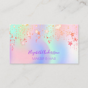 Carte De Visite Holographe licorne rose glam maquillage étoiles