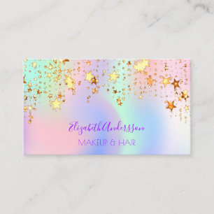 Carte De Visite Holographe licorne rose glam maquillage étoiles