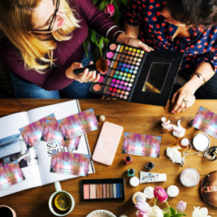 Carte De Visite Holographe maquillage clous Rose Parties scintilla