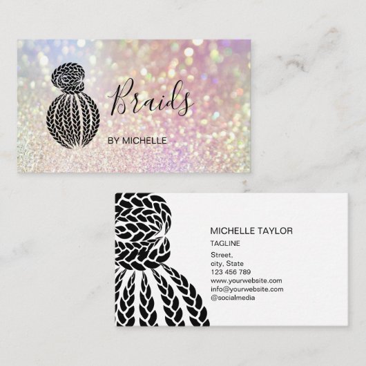 Carte De Visite Holographe moderne Bokeh Holographe cheveux Braide (Devant / Derrière)