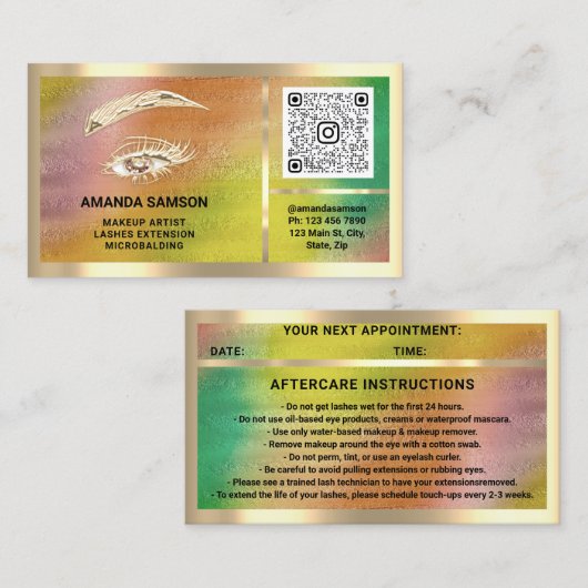 Carte De Visite Holographe or Eyelash Microblade QRCODE (Devant / Derrière)