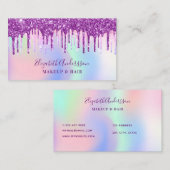 Carte De Visite Holographe rose violet cheveux maquillage (Devant / Derrière)