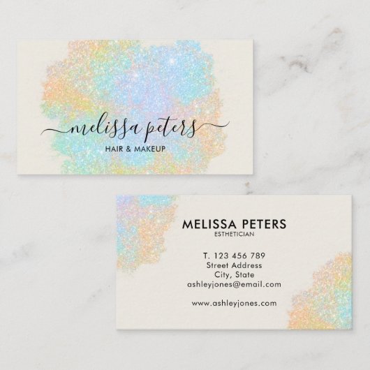 Carte De Visite Holographe Script Parties scintillant moderne étin (Devant / Derrière)