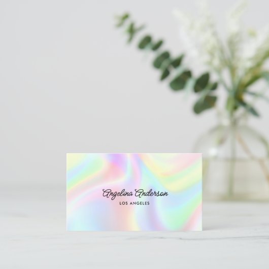 Carte De Visite Holographic Elegant Script QR Code Social Media (Debout devant)