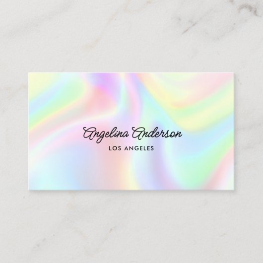 Carte De Visite Holographic Elegant Script QR Code Social Media (Devant)