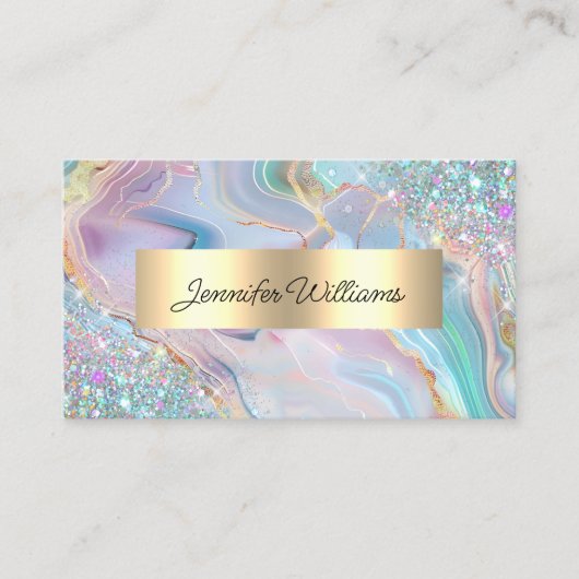 Carte De Visite Holographic Glitter Gold Foil Purple Marble Agate (Devant)
