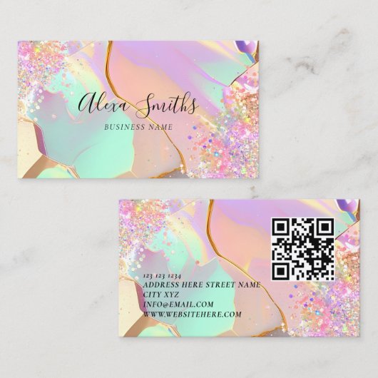 Carte De Visite Holographic Glitter Opalescent Makeup Artist (Devant / Derrière)